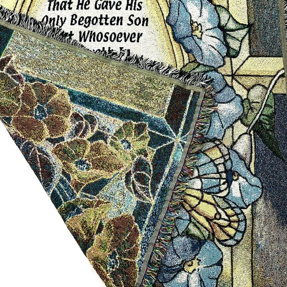 Tapestry Throw Blanket Blue Yellow Floral Inspiration Calla Lillies 62in x 52in - Picture 7 of 12